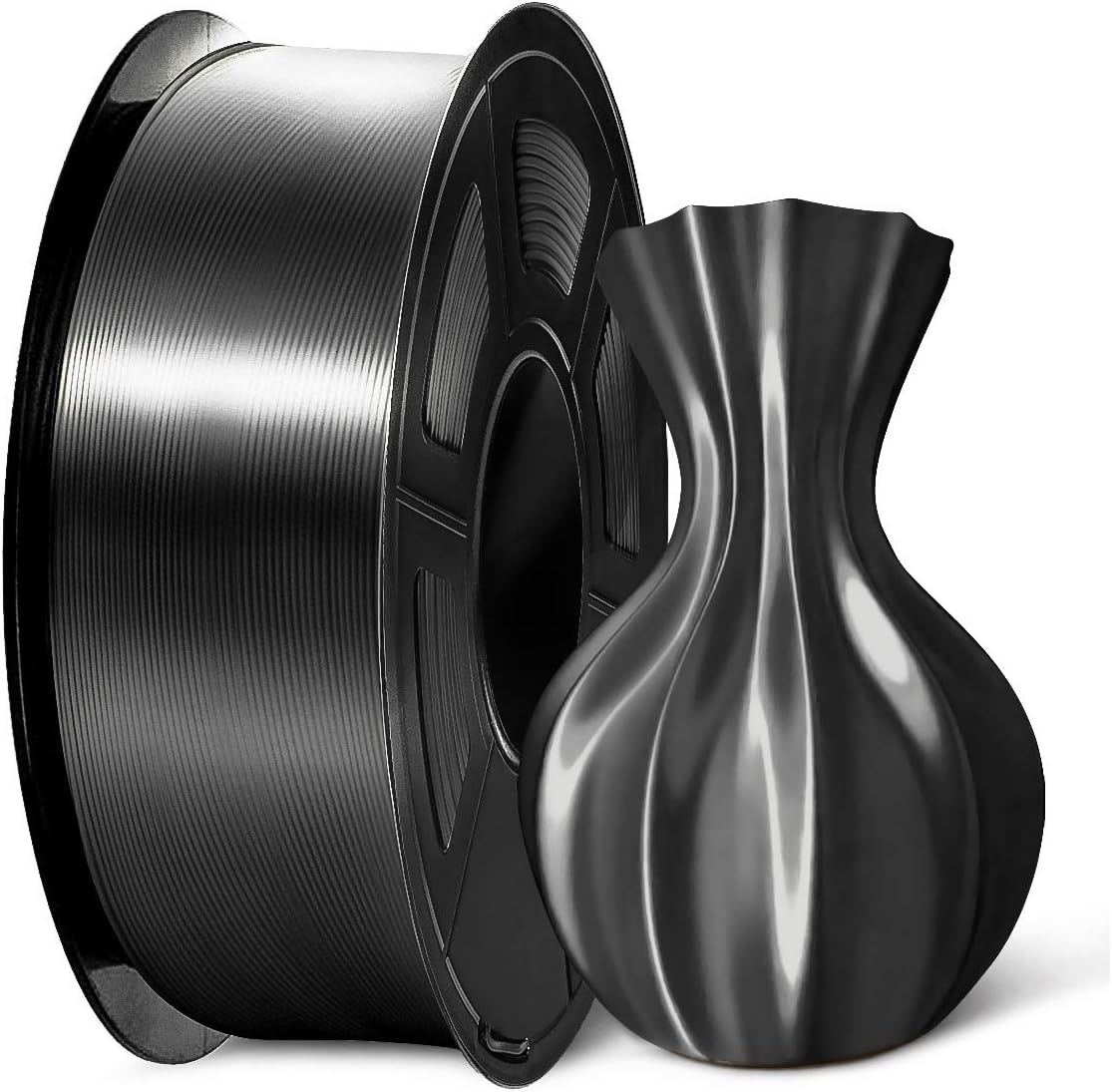 SUNLU Shiny Silk PLA Filament 1.75mm, Neatly Wound Glossy PLA 3D Printer Filament 1.75mm ±0.02mm, Fit Most FDM 3D Printers, Good Vacuum Packaging, 1kg Spool (2.2lbs), Silky Glossy PLA Black