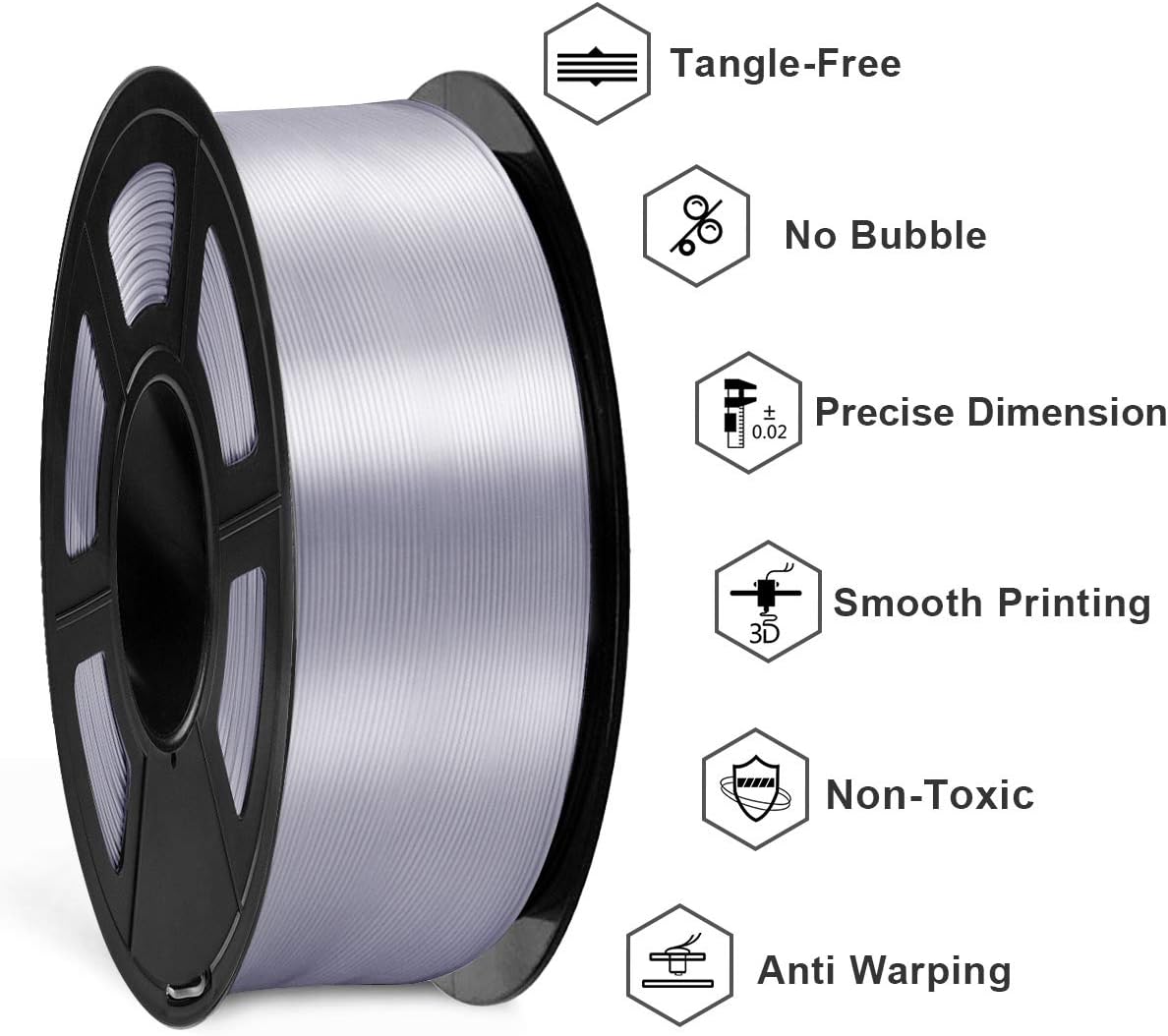 SUNLU Shiny Silk PLA Filament 1.75mm, Neatly Wound Glossy PLA 3D Printer Filament 1.75mm ±0.02mm, Fit Most FDM 3D Printers, Good Vacuum Packaging, 1kg Spool (2.2lbs), Silky Glossy PLA Black