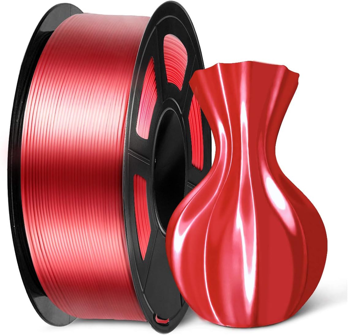 SUNLU Shiny Silk PLA Filament 1.75mm, Neatly Wound Glossy PLA 3D Printer Filament 1.75mm ±0.02mm, Fit Most FDM 3D Printers, Good Vacuum Packaging, 1kg Spool (2.2lbs), Silky Glossy PLA Black