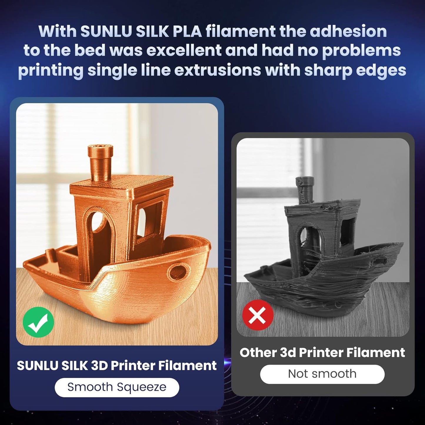 SUNLU Shiny Silk PLA Filament 1.75mm, Neatly Wound Glossy PLA 3D Printer Filament 1.75mm ±0.02mm, Fit Most FDM 3D Printers, Good Vacuum Packaging, 1kg Spool (2.2lbs), Silky Glossy PLA Black