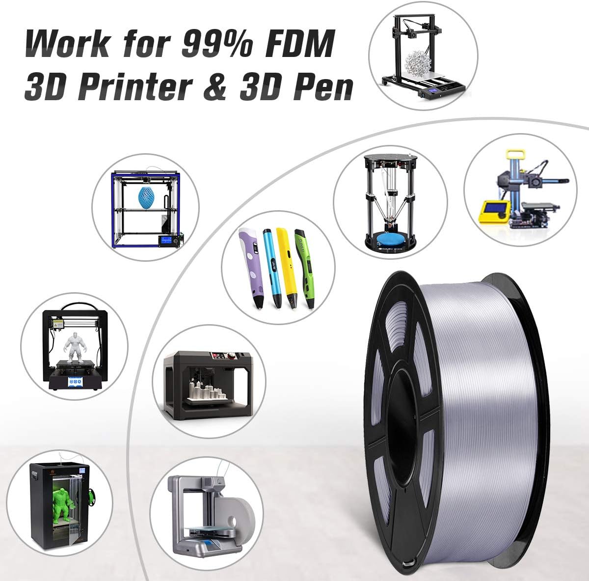 SUNLU Shiny Silk PLA Filament 1.75mm, Neatly Wound Glossy PLA 3D Printer Filament 1.75mm ±0.02mm, Fit Most FDM 3D Printers, Good Vacuum Packaging, 1kg Spool (2.2lbs), Silky Glossy PLA Black