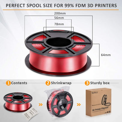 SUNLU Shiny Silk PLA Filament 1.75mm, Neatly Wound Glossy PLA 3D Printer Filament 1.75mm ±0.02mm, Fit Most FDM 3D Printers, Good Vacuum Packaging, 1kg Spool (2.2lbs), Silky Glossy PLA Black