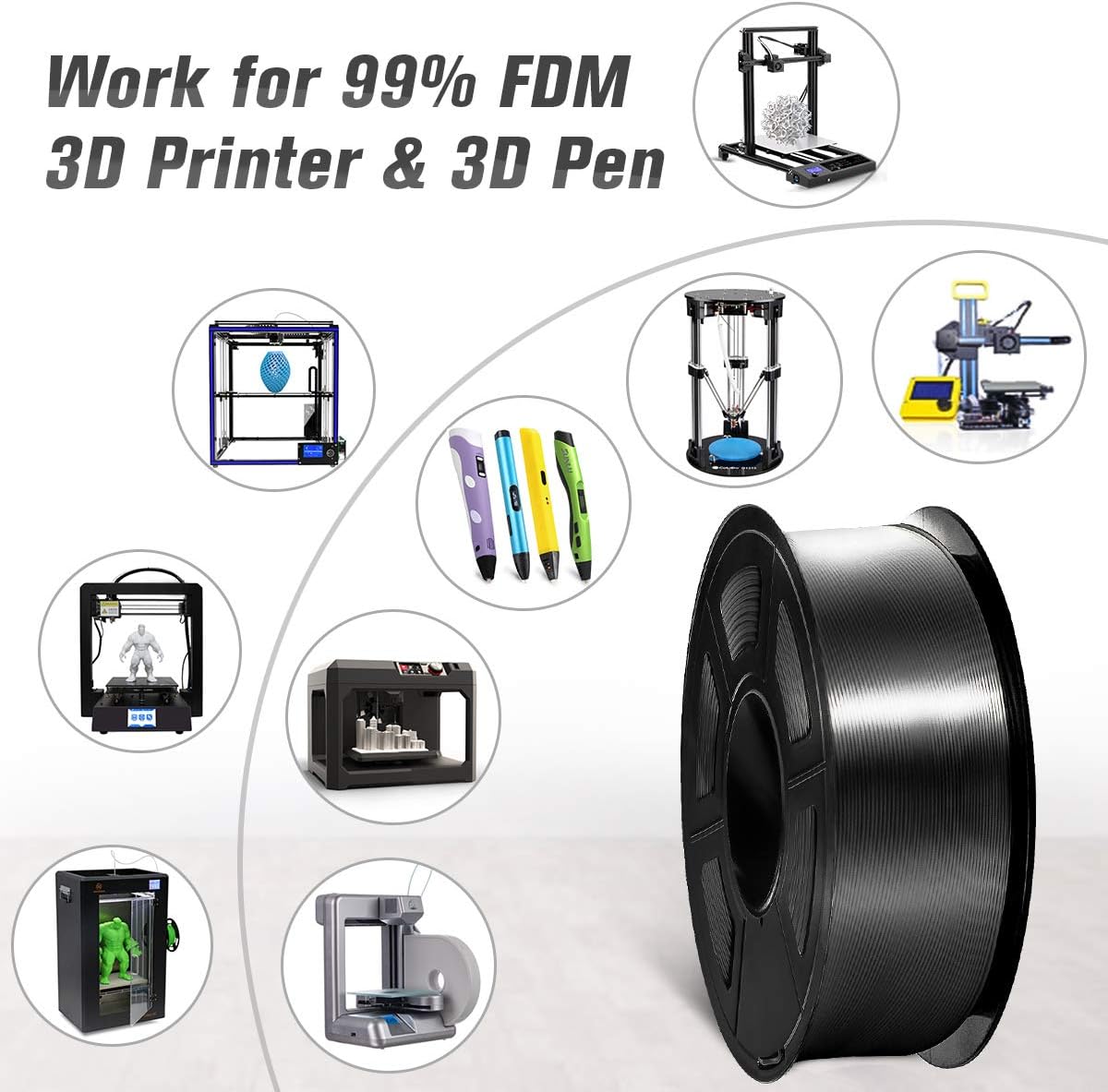 SUNLU Shiny Silk PLA Filament 1.75mm, Neatly Wound Glossy PLA 3D Printer Filament 1.75mm ±0.02mm, Fit Most FDM 3D Printers, Good Vacuum Packaging, 1kg Spool (2.2lbs), Silky Glossy PLA Black