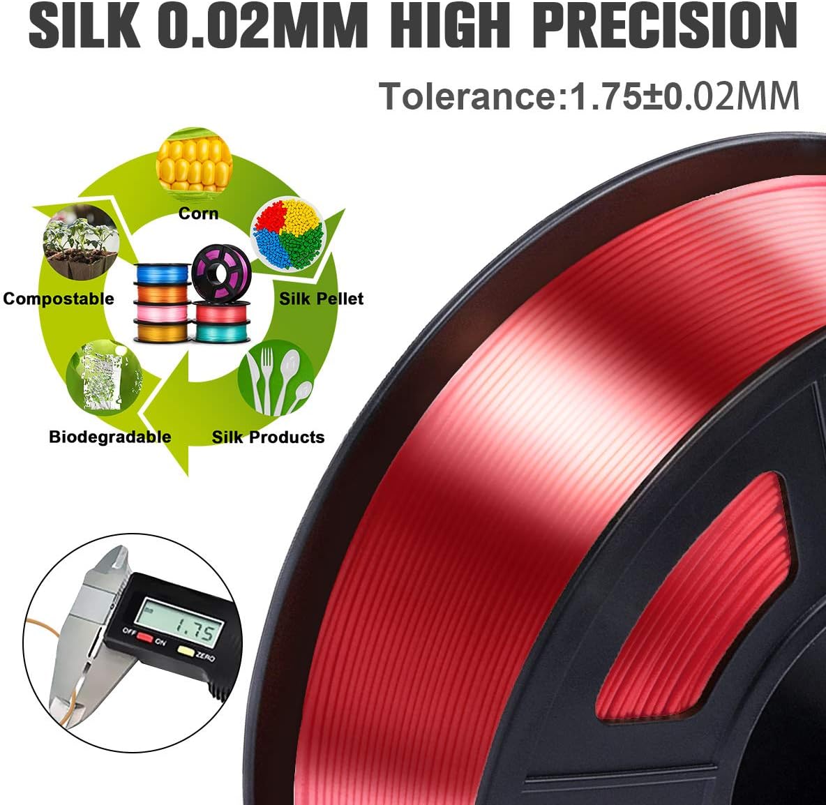 SUNLU Shiny Silk PLA Filament 1.75mm, Neatly Wound Glossy PLA 3D Printer Filament 1.75mm ±0.02mm, Fit Most FDM 3D Printers, Good Vacuum Packaging, 1kg Spool (2.2lbs), Silky Glossy PLA Black