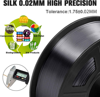 SUNLU Shiny Silk PLA Filament 1.75mm, Neatly Wound Glossy PLA 3D Printer Filament 1.75mm ±0.02mm, Fit Most FDM 3D Printers, Good Vacuum Packaging, 1kg Spool (2.2lbs), Silky Glossy PLA Black