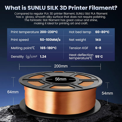 SUNLU Shiny Silk PLA Filament 1.75mm, Neatly Wound Glossy PLA 3D Printer Filament 1.75mm ±0.02mm, Fit Most FDM 3D Printers, Good Vacuum Packaging, 1kg Spool (2.2lbs), Silky Glossy PLA Black