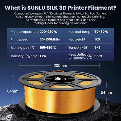 SUNLU Shiny Silk PLA Filament 1.75mm, Neatly Wound Glossy PLA 3D Printer Filament 1.75mm ±0.02mm, Fit Most FDM 3D Printers, Good Vacuum Packaging, 1kg Spool (2.2lbs), Silky Glossy PLA Black