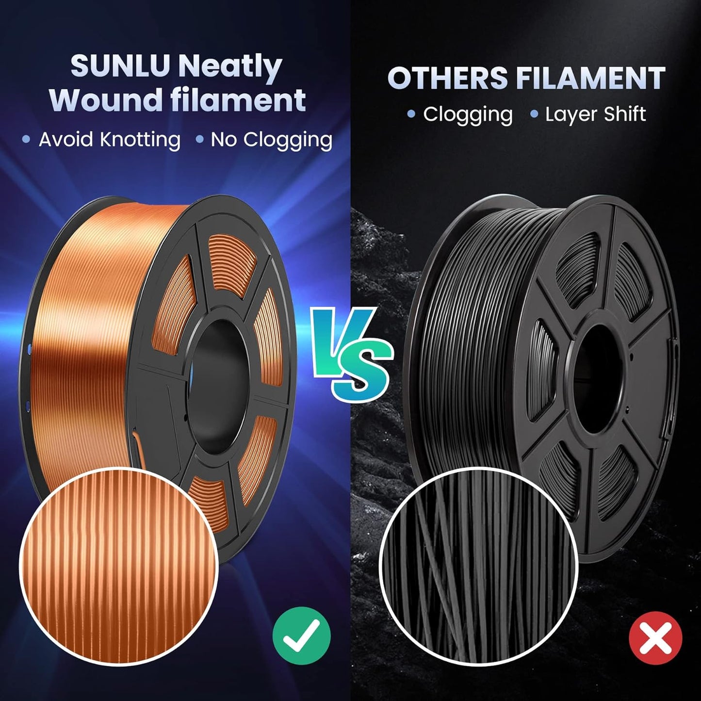 SUNLU Shiny Silk PLA Filament 1.75mm, Neatly Wound Glossy PLA 3D Printer Filament 1.75mm ±0.02mm, Fit Most FDM 3D Printers, Good Vacuum Packaging, 1kg Spool (2.2lbs), Silky Glossy PLA Black